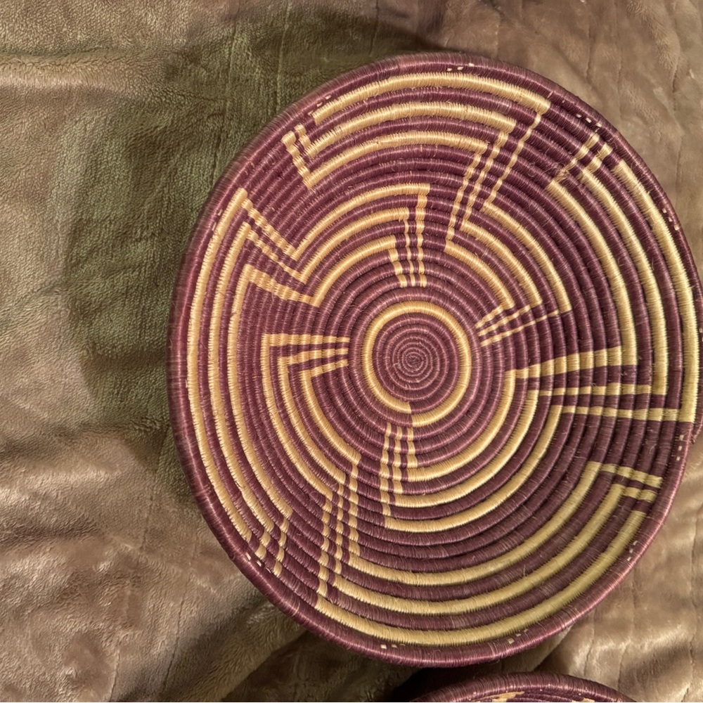 Handcrafted Woven Basket - Purple and Cream